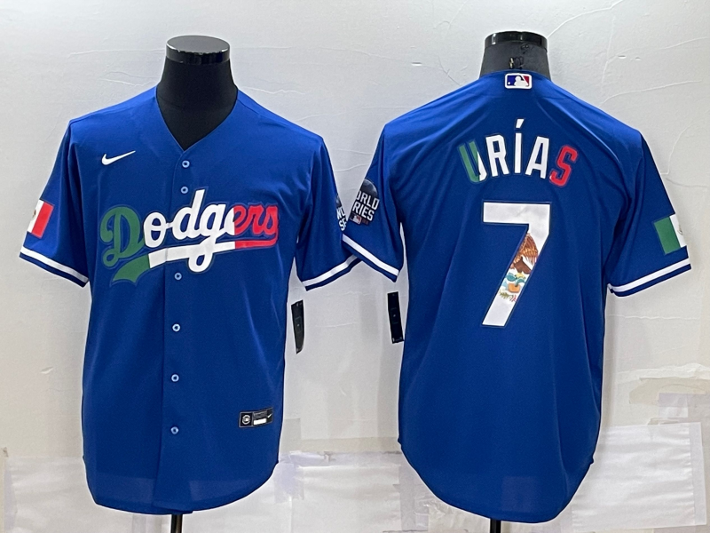 Men's Royal Los Angeles Dodgers #7 Julio Urias Mexico Cool Base Stitched Baseball Jersey